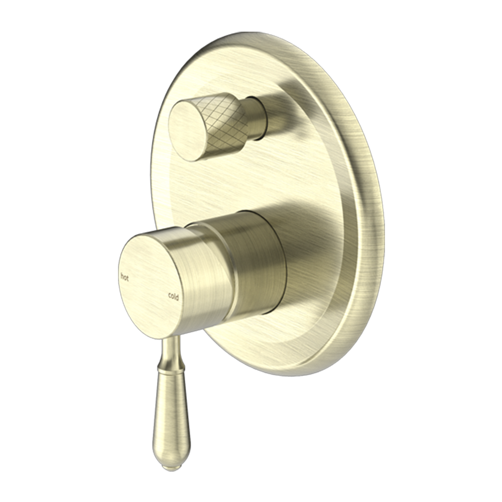 York Shower Mixer with Divertor with Metal Lever Aged Brass