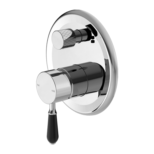 York Shower Mixer with Divertor with Black Porcelain Lever Chrome