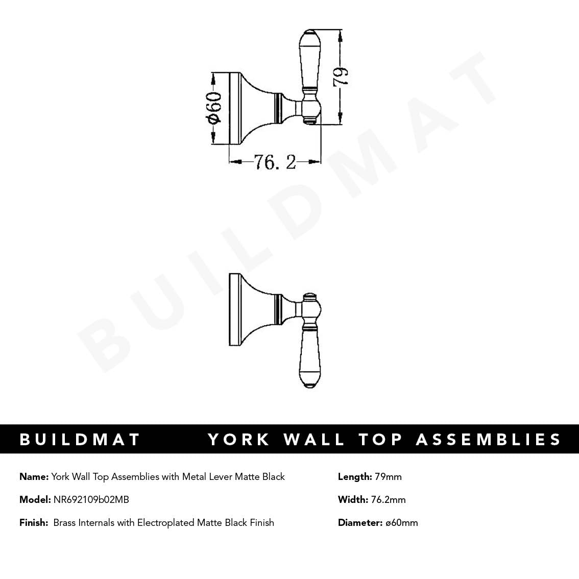 York Wall Top Assemblies with Metal Lever Matte Black