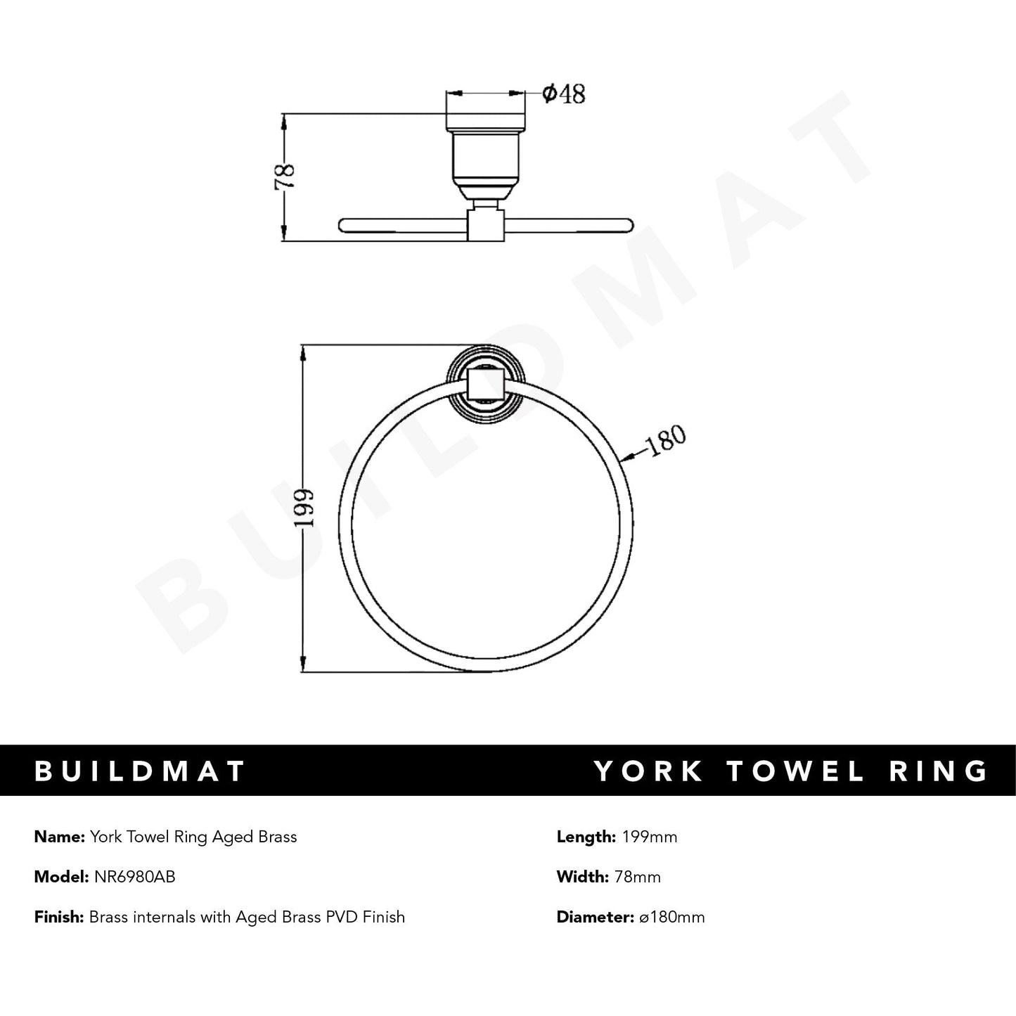 York Towel Ring Aged Brass