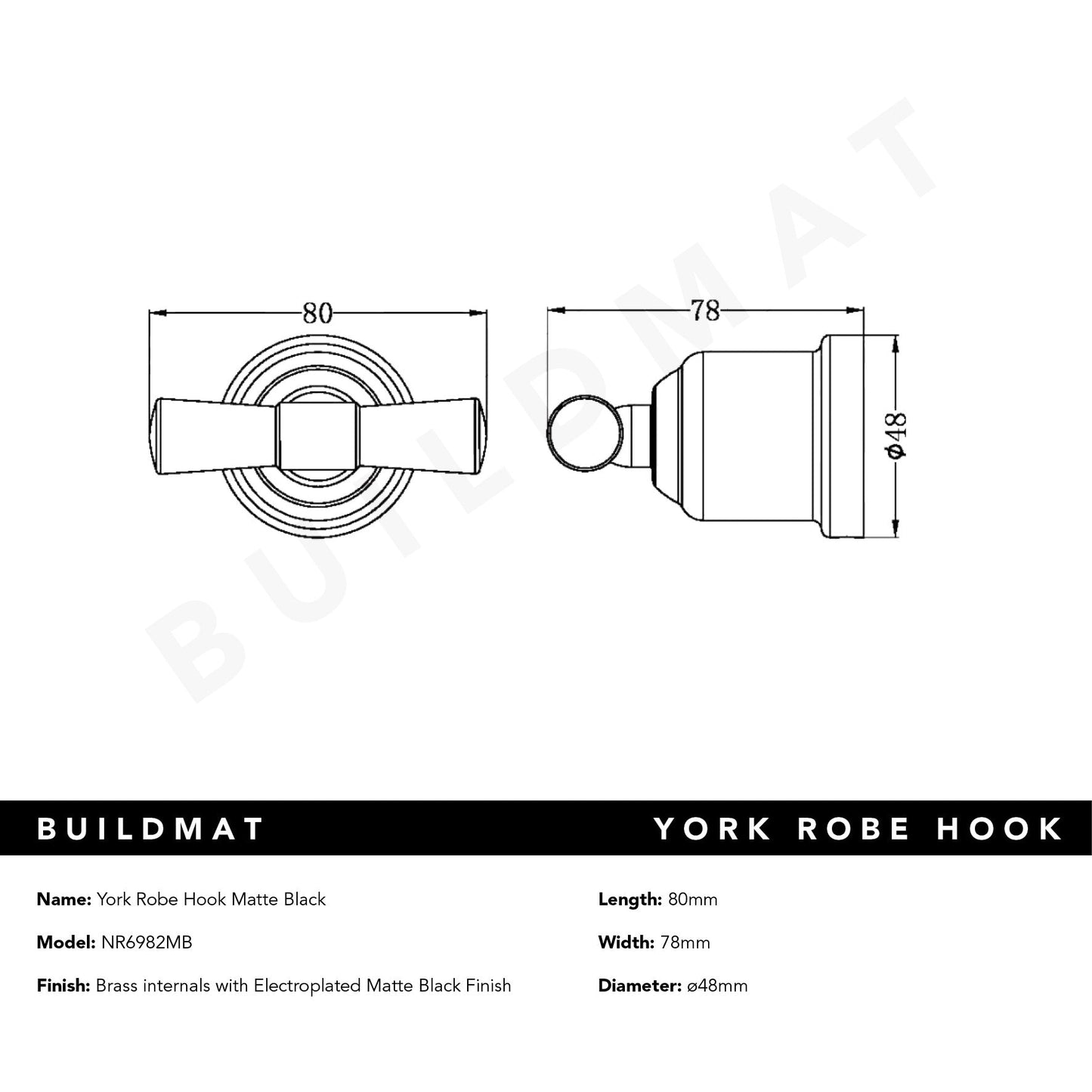 York Robe Hook Matte Black