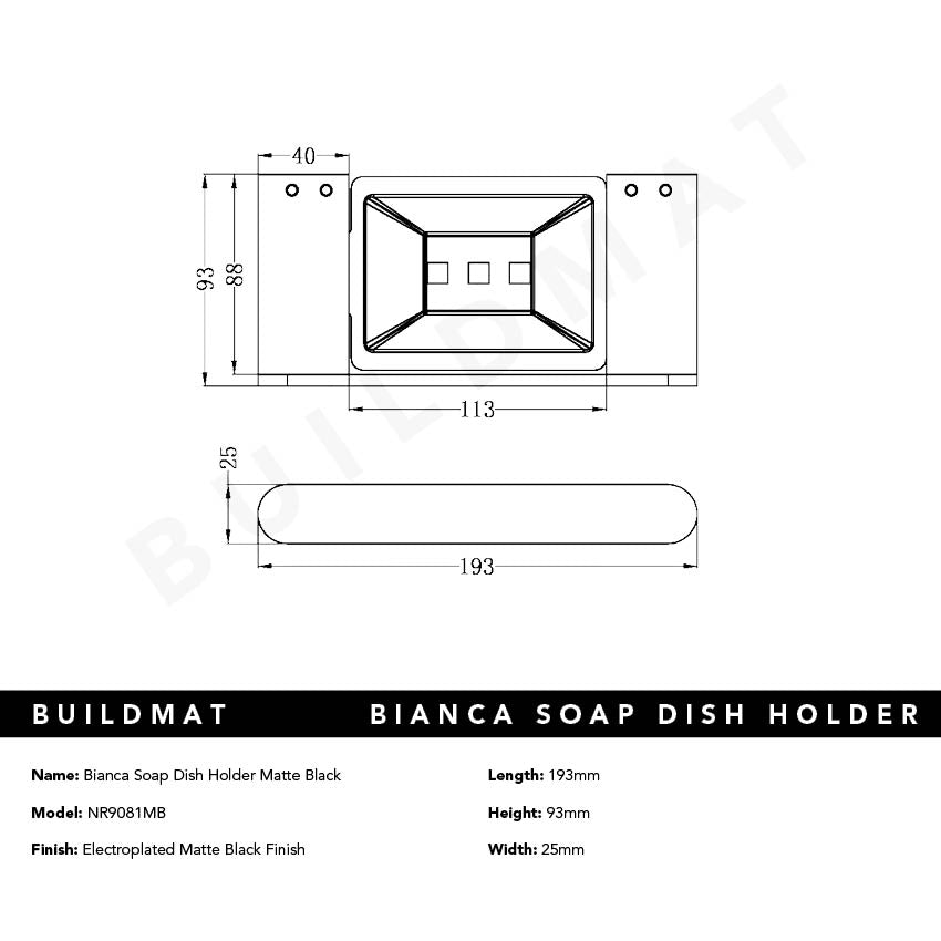 Bianca Soap Dish Holder Matte Black