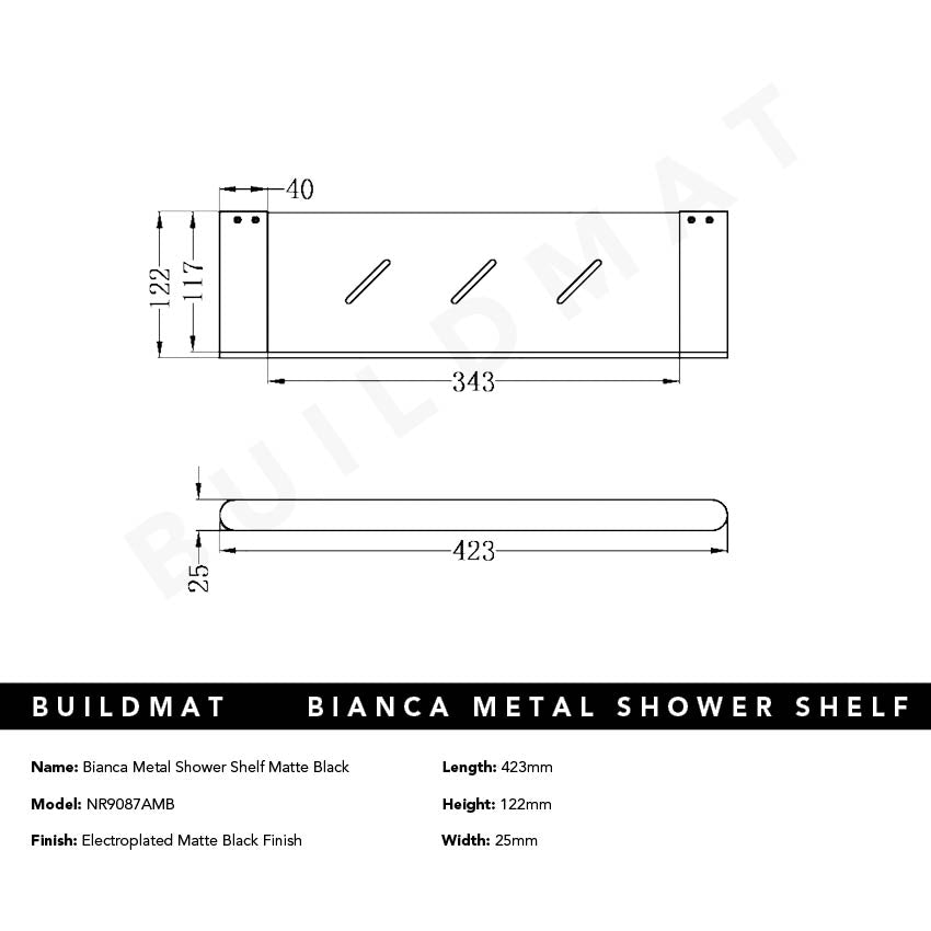 Bianca Metal Shower Shelf Matte Black