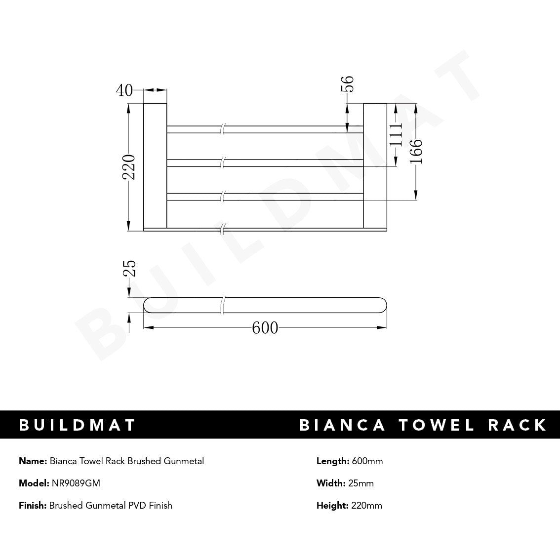 Bianca Towel Rack Brushed Gunmetal