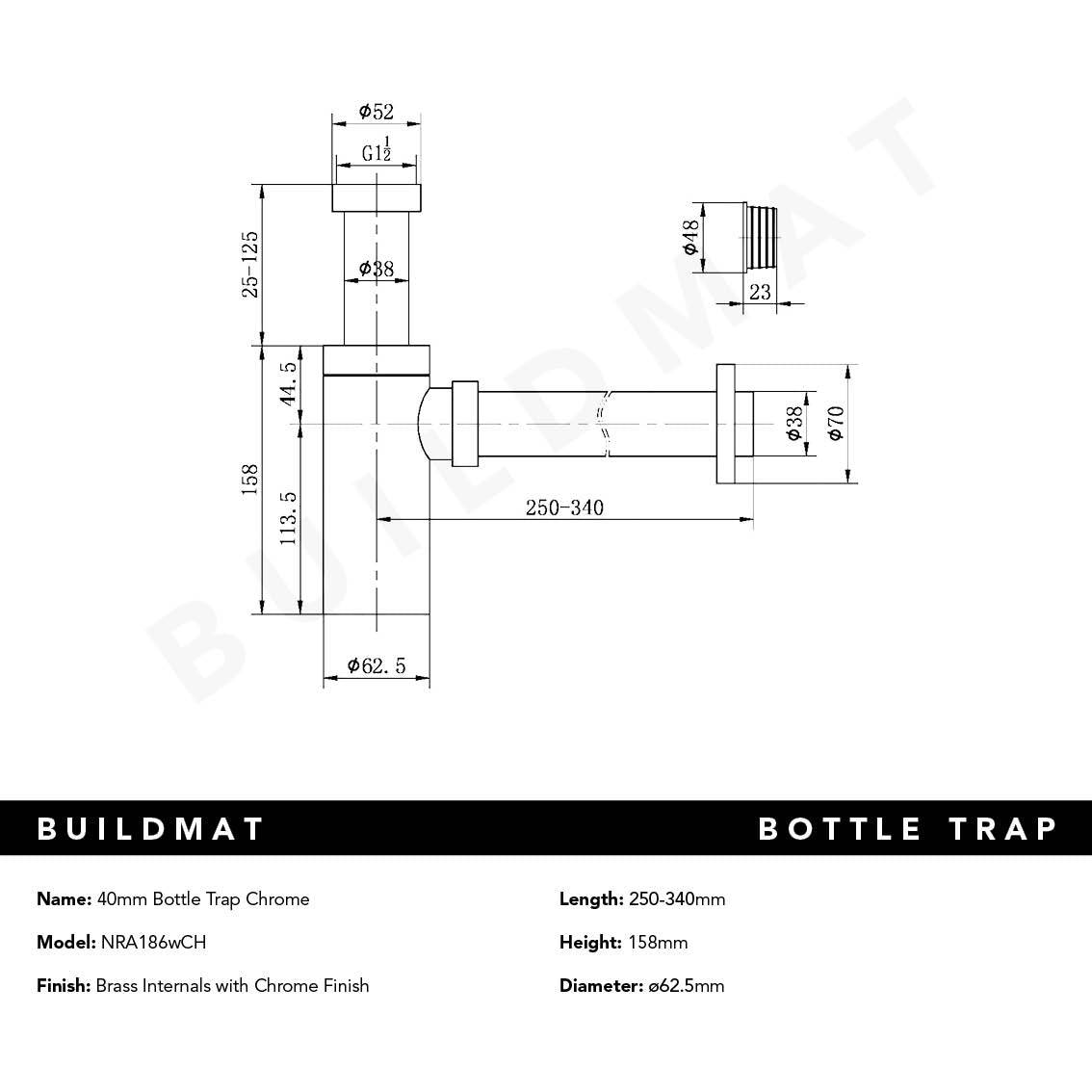 40mm Bottle Trap Chrome