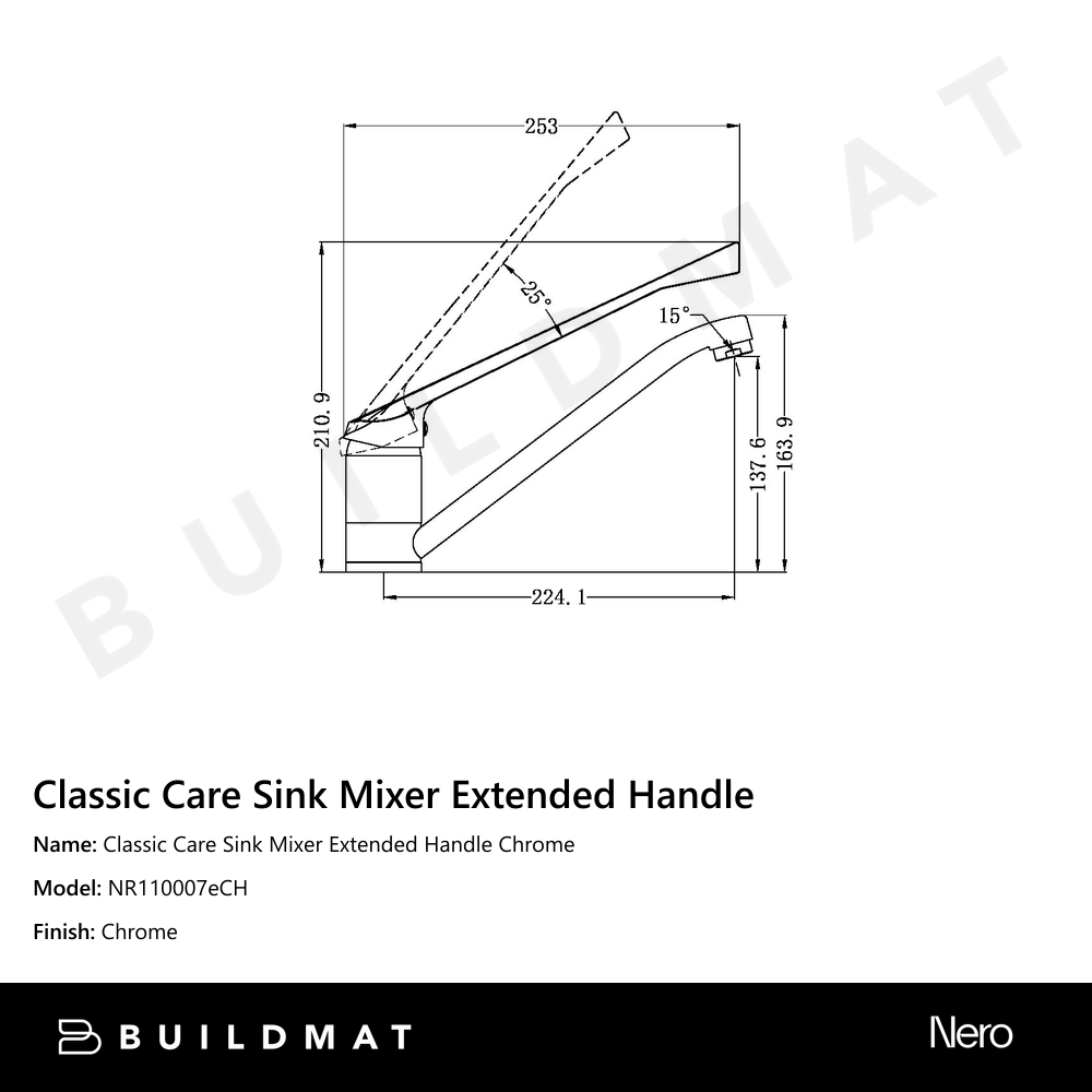 Classic Care Sink Mixer Extended Handle Chrome