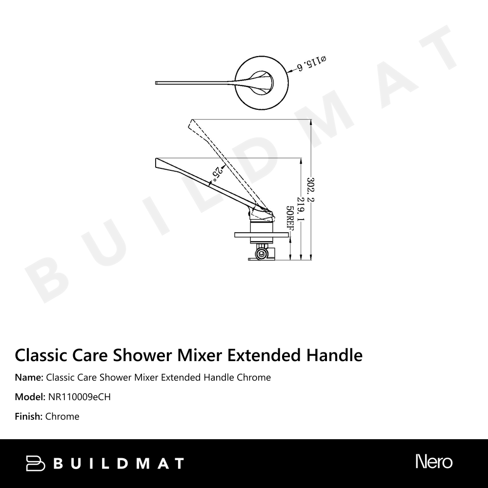 Classic Care Shower Mixer Extended Handle Chrome