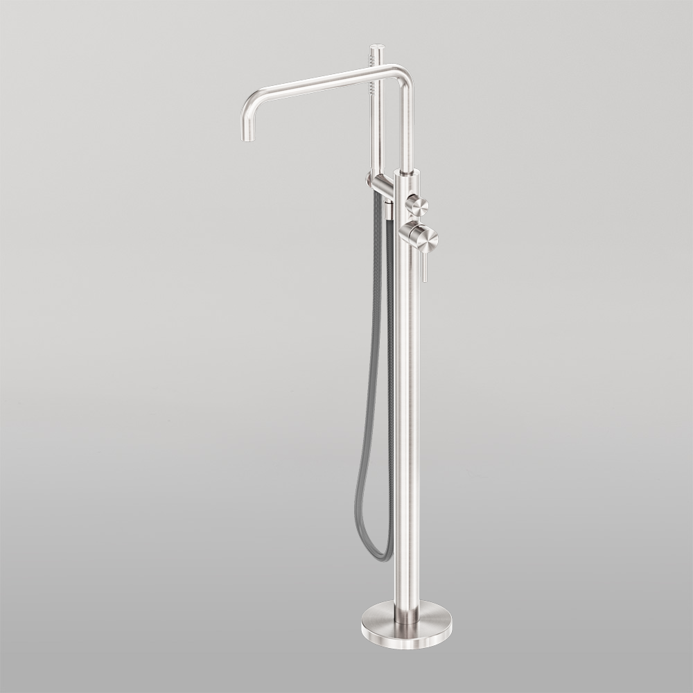 Zen Freestanding Bath Mixer With Outdoor Shower Hose Brushed Nickel