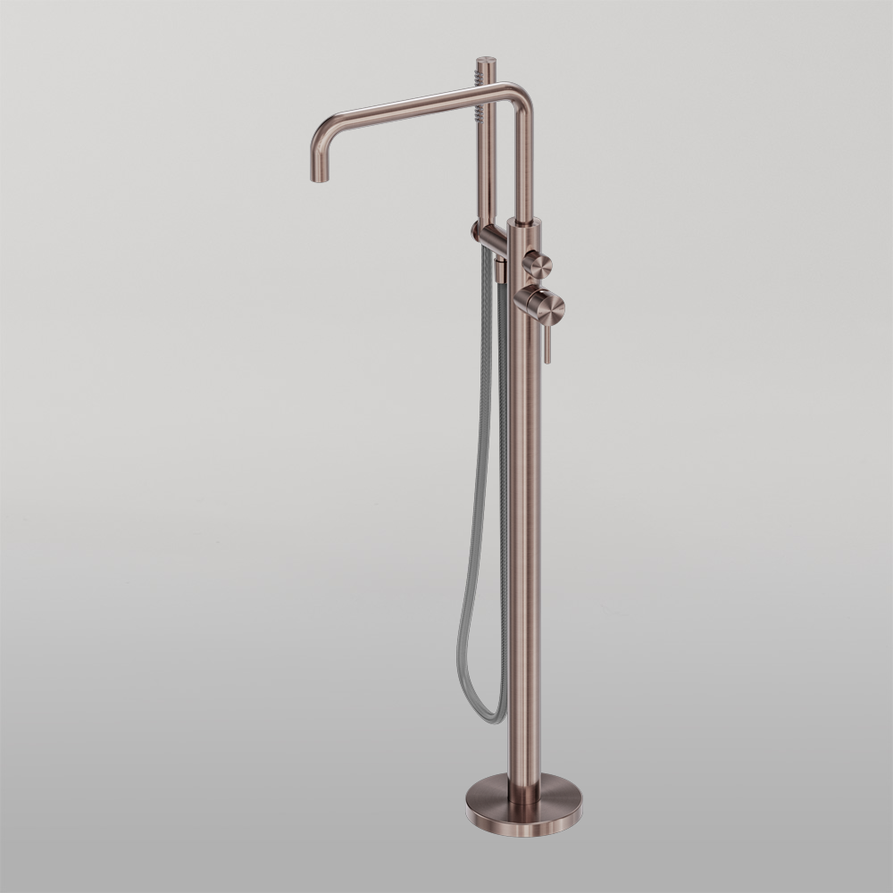 Zen Freestanding Bath Mixer With Outdoor Shower Hose Brushed Bronze