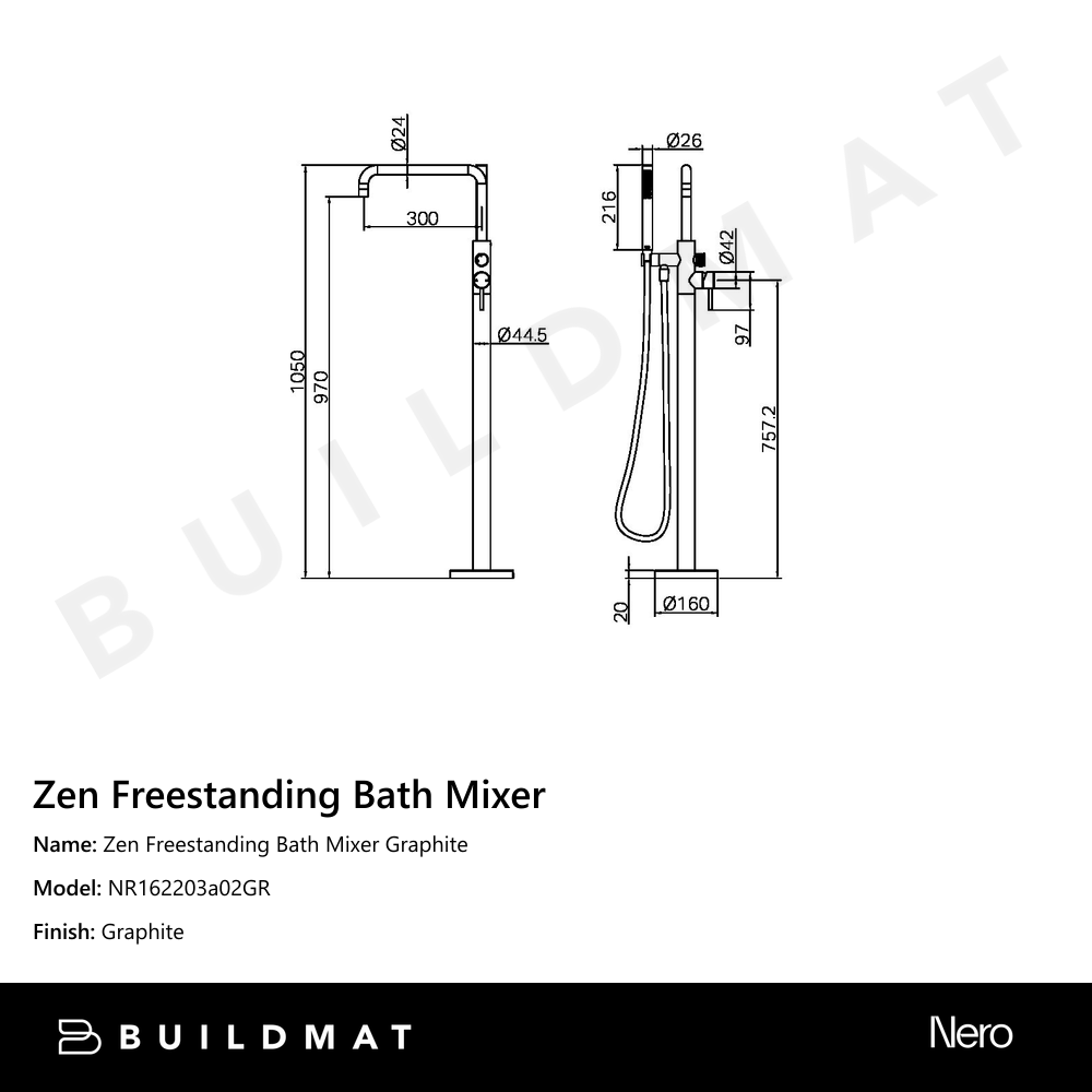 Zen Freestanding Bath Mixer Graphite