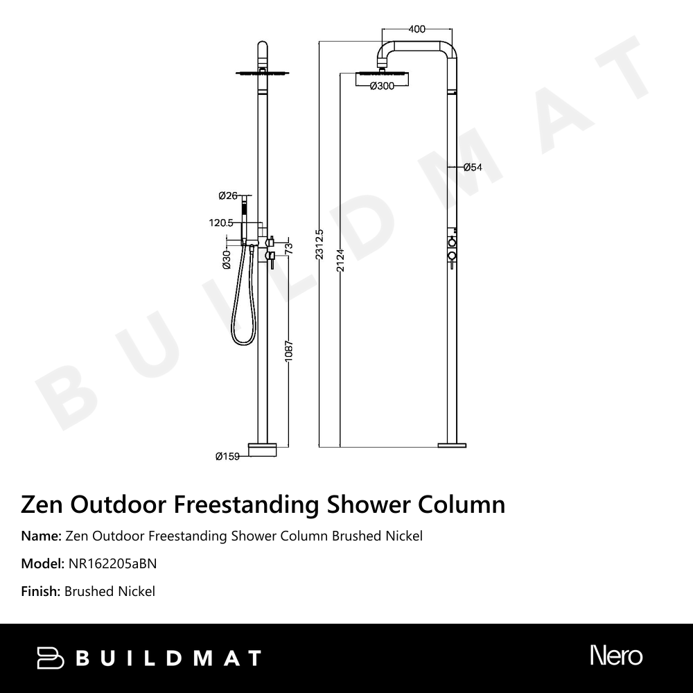 Zen Outdoor Freestanding Shower Column Brushed Nickel