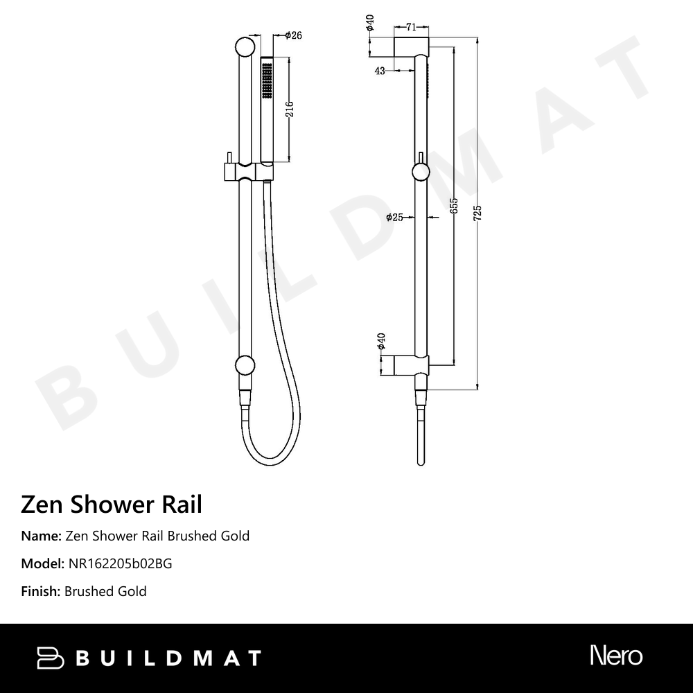 Zen Shower Rail Brushed Gold