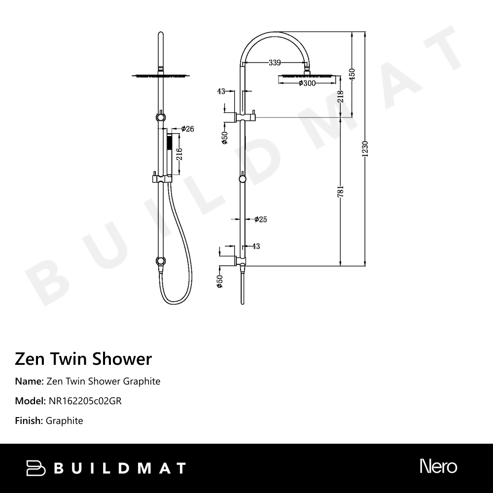 Zen Twin Shower Graphite