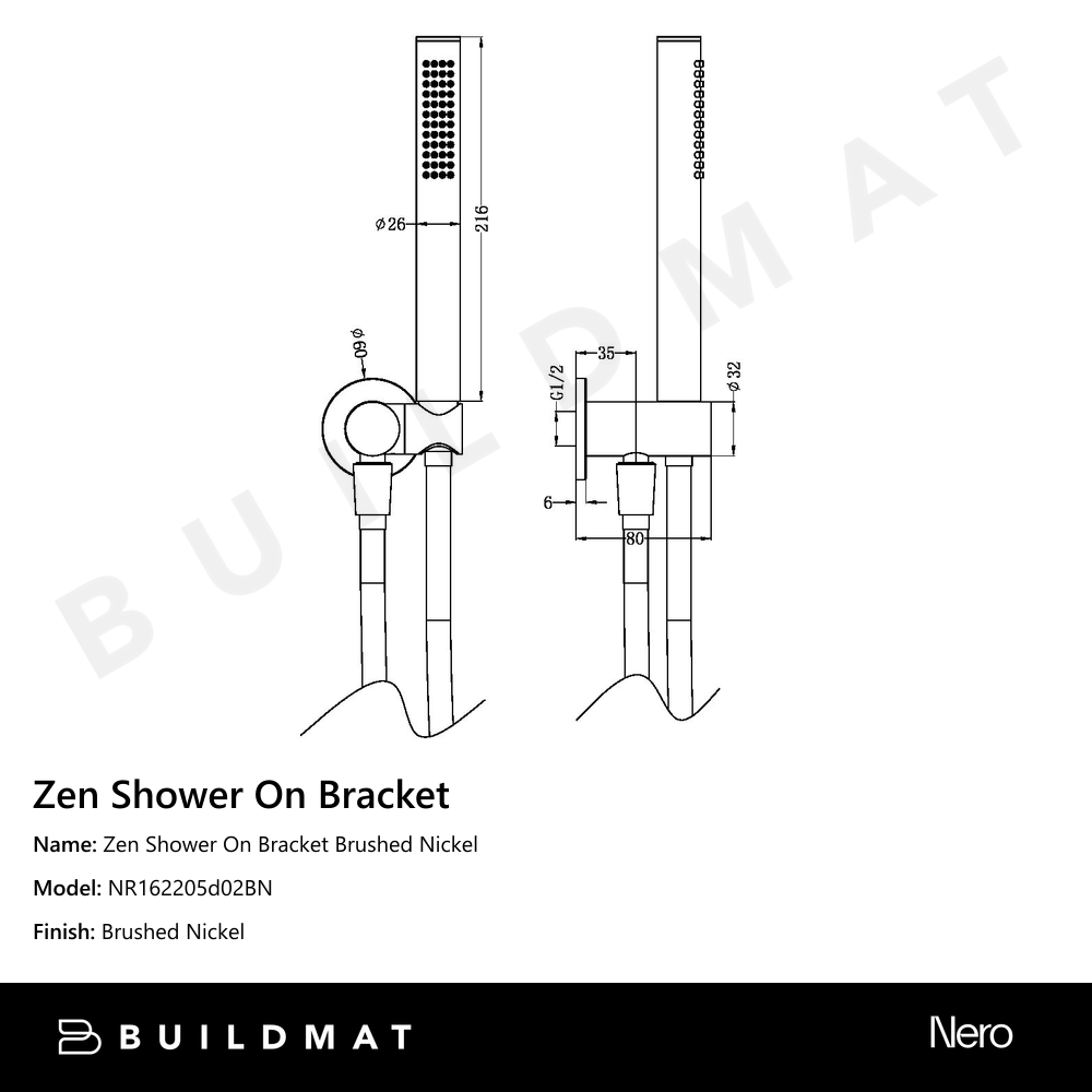 Zen Shower On Bracket Brushed Nickel