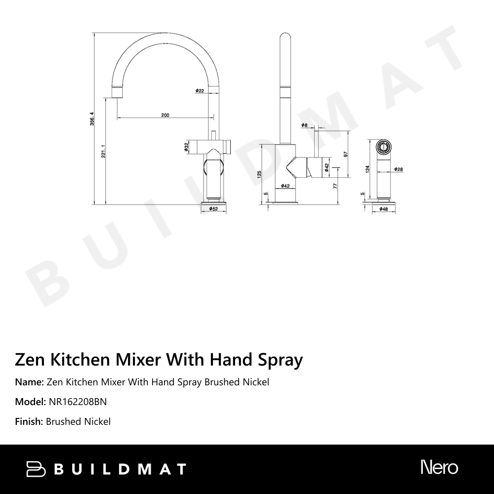 Zen Kitchen Mixer With Hand Spray Brushed Nickel