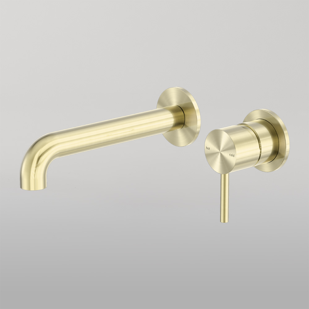 Zen Wall Basin/Bath Mixer Separate Back Plate 185mm Spout Brushed Gold