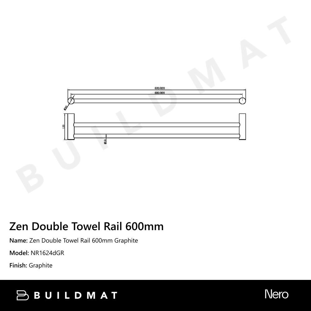 Zen Double Towel Rail 600mm Graphite