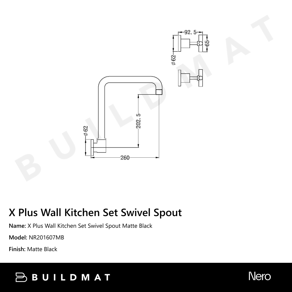 X Plus Wall Kitchen Set Swivel Spout Matte Black