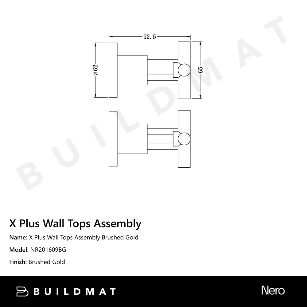 X Plus Wall Tops Assembly Brushed Gold