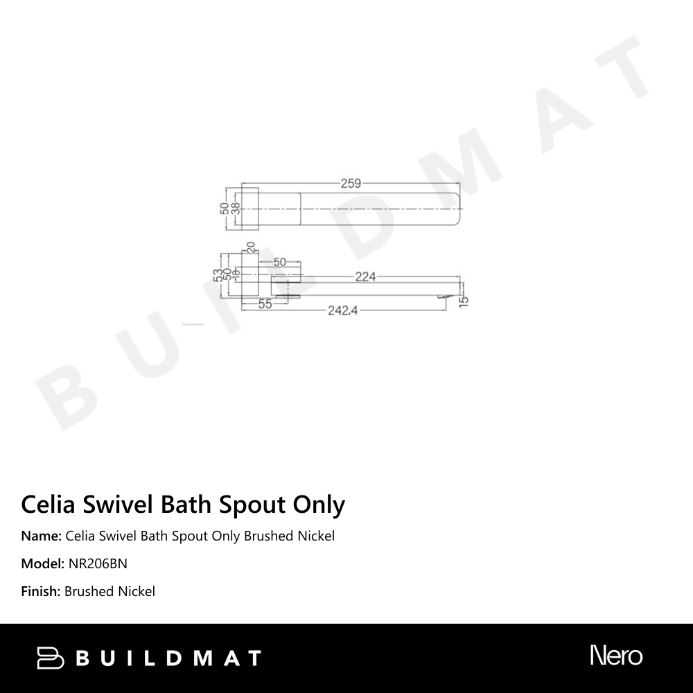 Celia Swivel Bath Spout Only Brushed Nickel