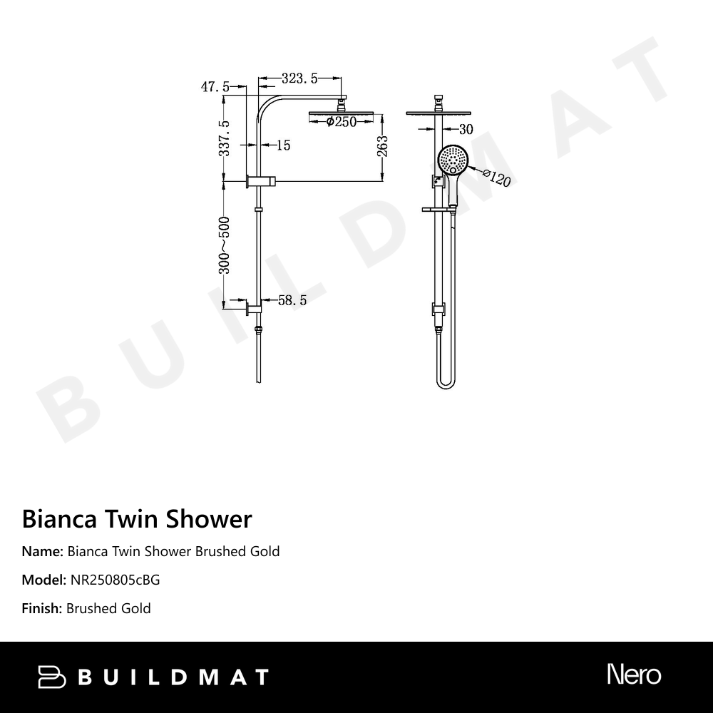 Bianca Twin Shower Brushed Gold