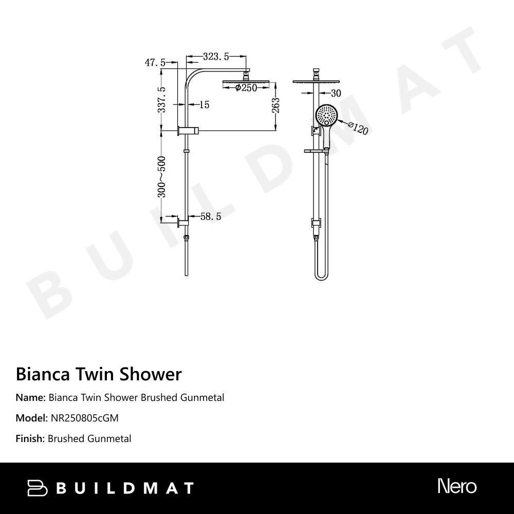 Bianca Twin Shower Gunmetal