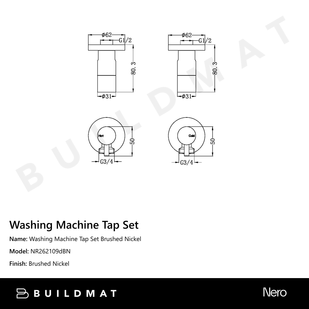 Washing Machine Tap Set Brushed Nickel