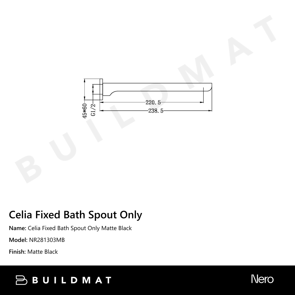 Celia Fixed Bath Spout Only Matte Black