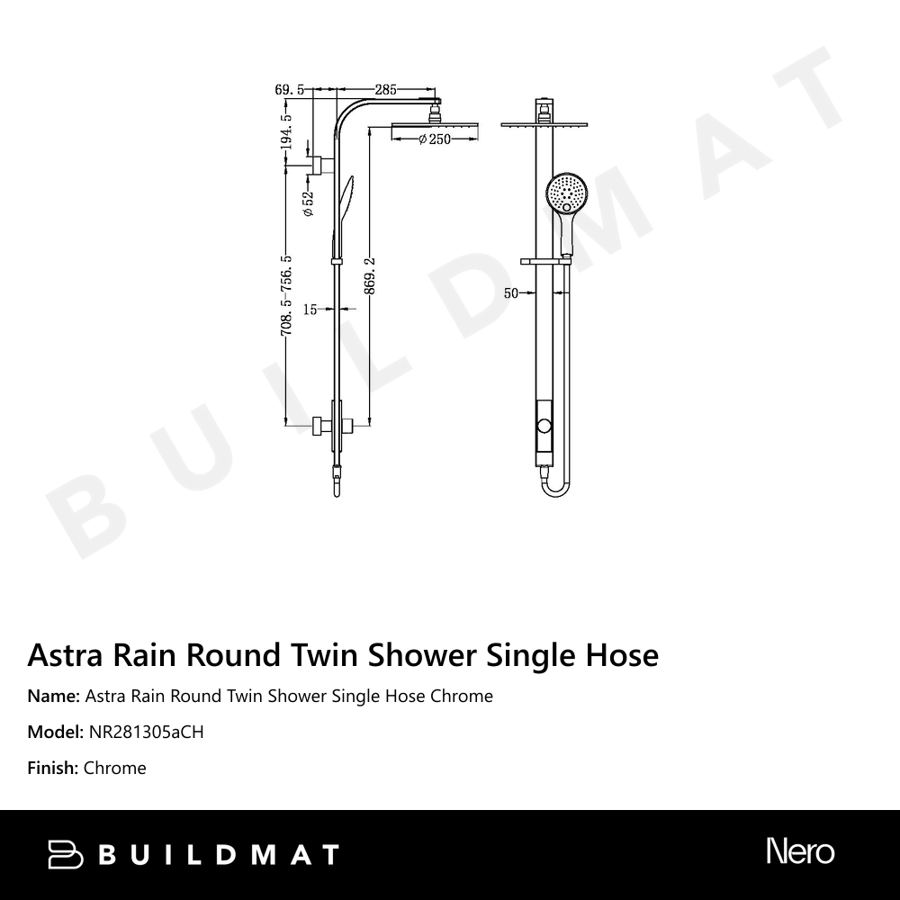 Astra Rain Round Twin Shower Single Hose Chrome