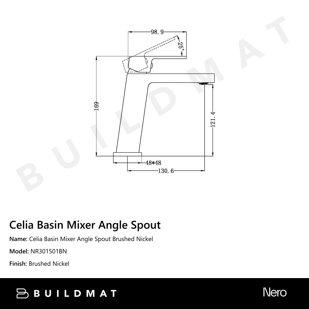 Celia Basin Mixer Angle Spout Brushed Nickel