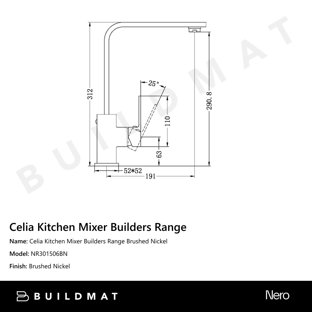 Celia Kitchen Mixer Builders Range Brushed Nickel