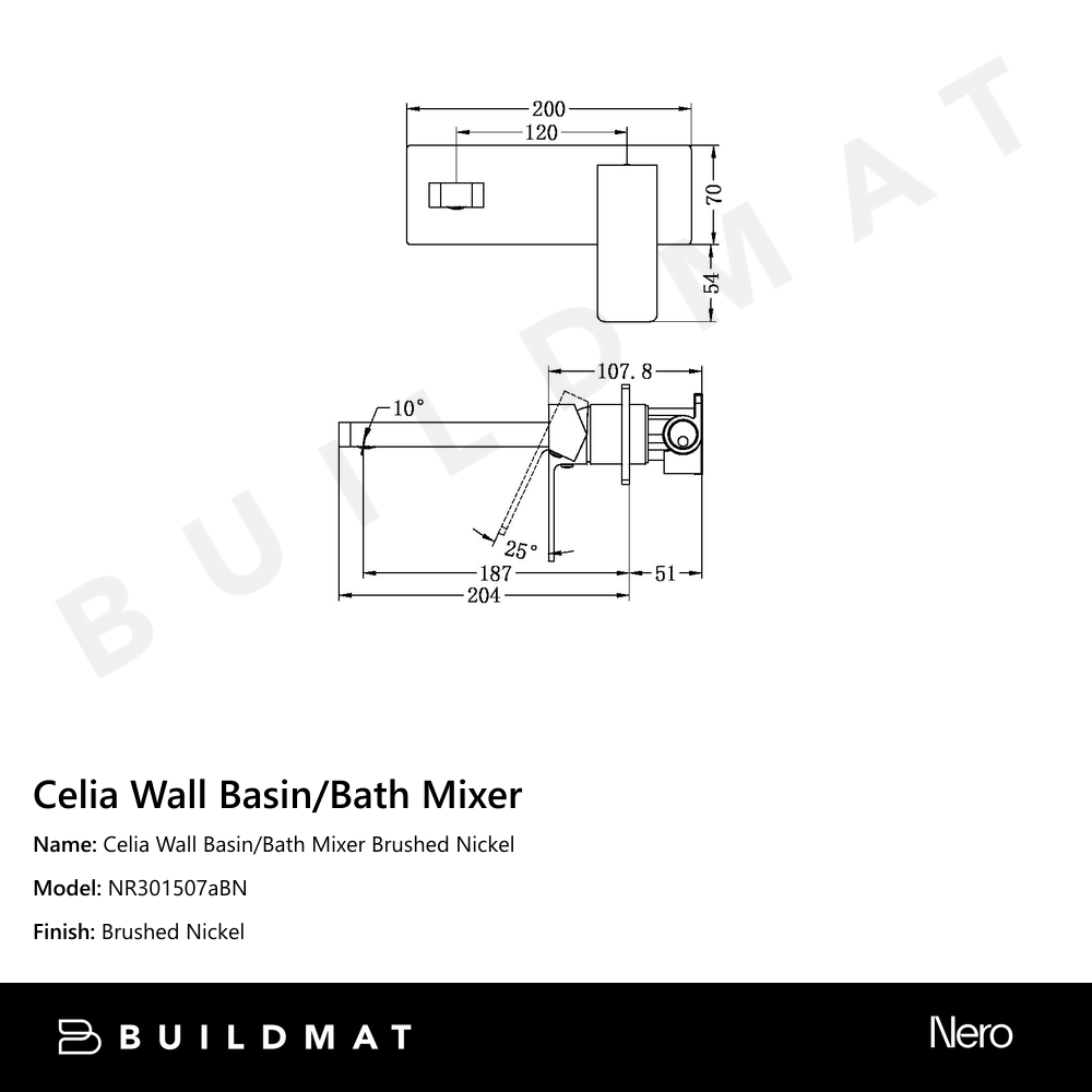 Celia Wall Basin/Bath Mixer Brushed Nickel