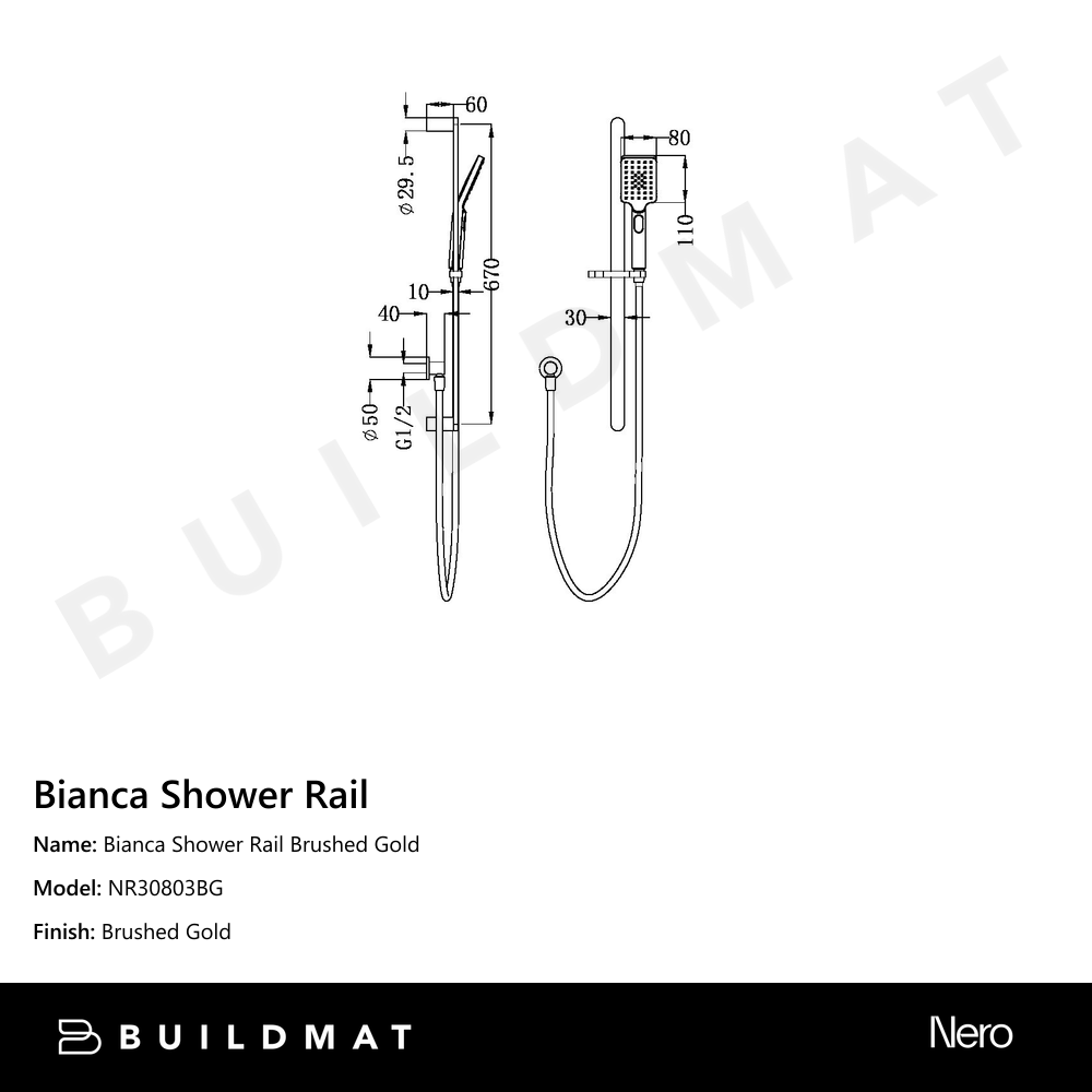 Bianca Shower Rail Brushed Gold