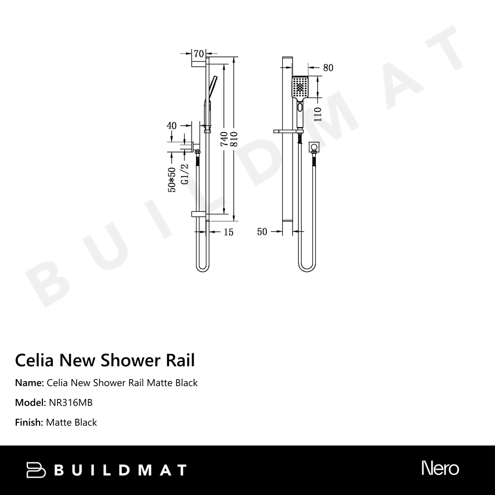 Celia Shower Rail Matte Black