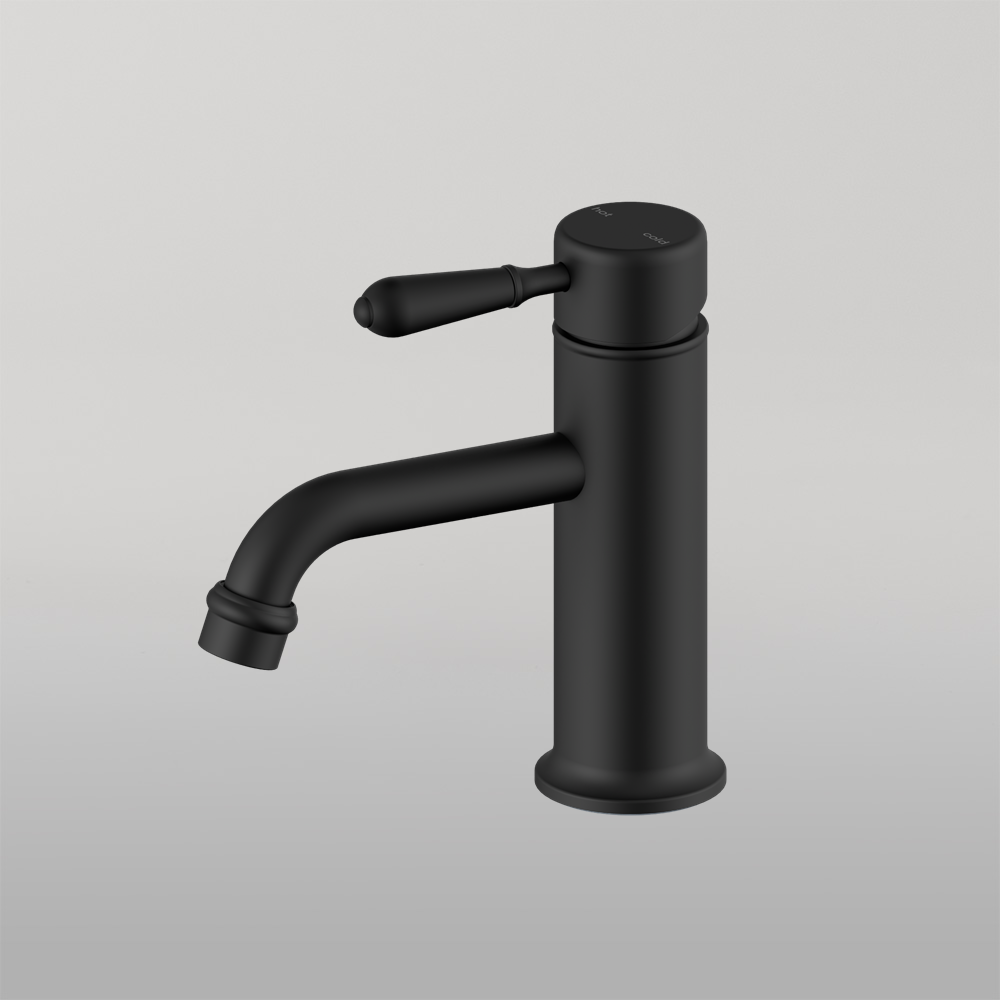 York Straight Basin Mixer With Metal Lever Matte Black