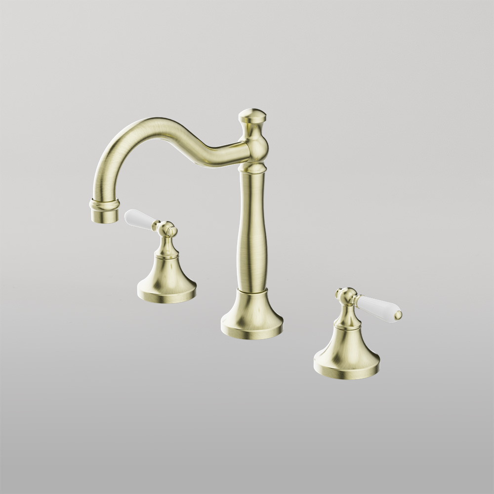 York Basin Set With White Porcelain Lever Aged Brass