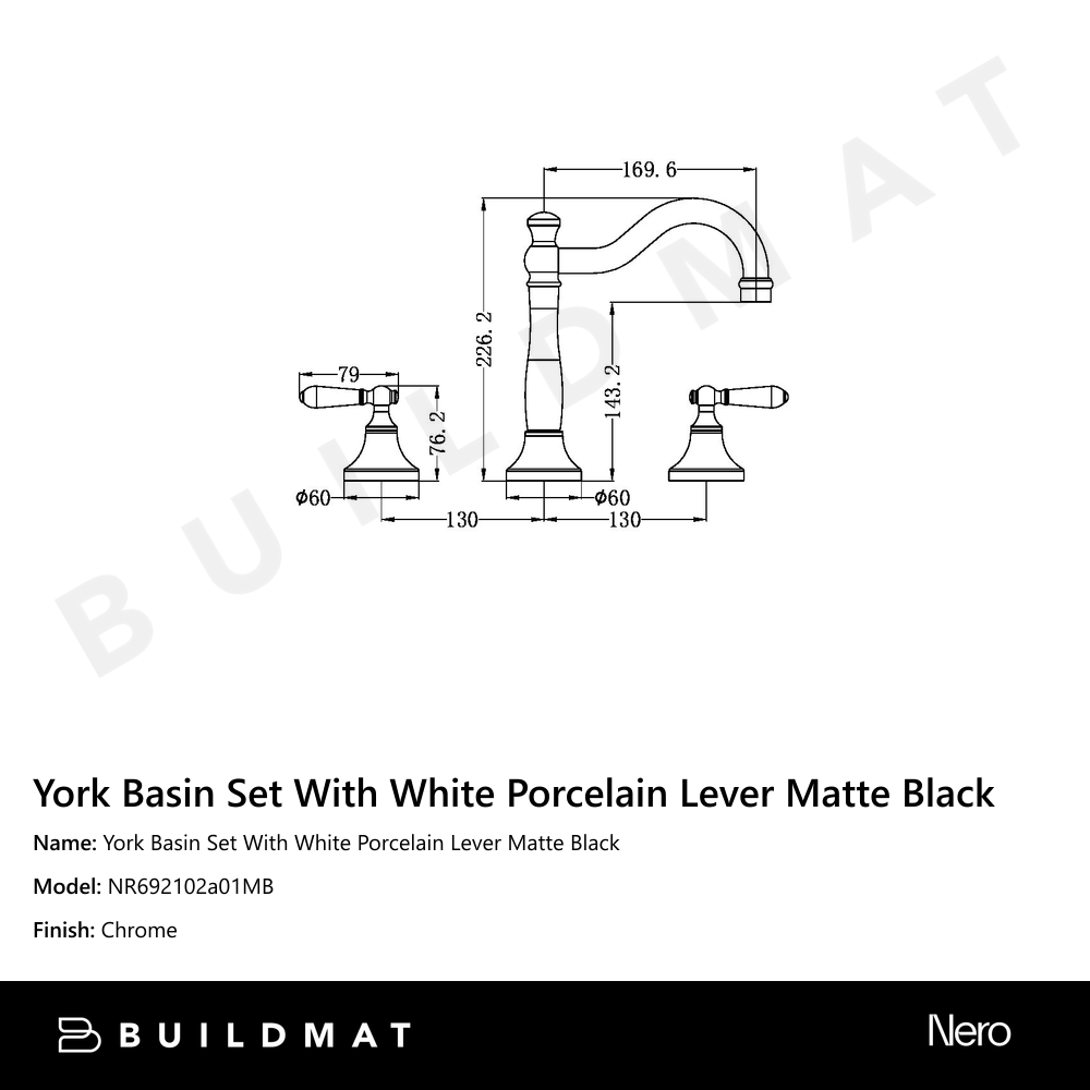 York Basin Set With White Porcelain Lever Matte Black