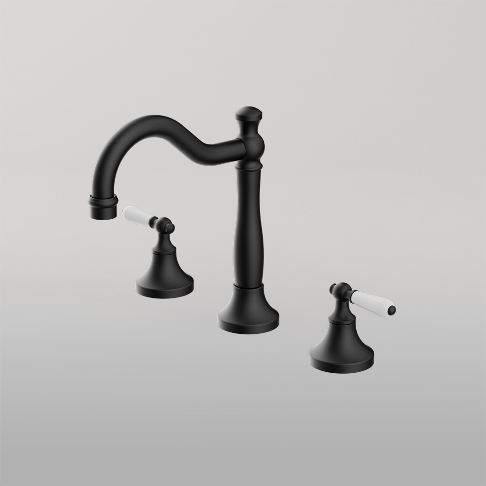 York Basin Set With White Porcelain Lever Matte Black