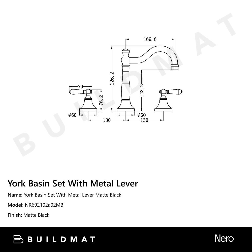 York Basin Set With Metal Lever Matte Black