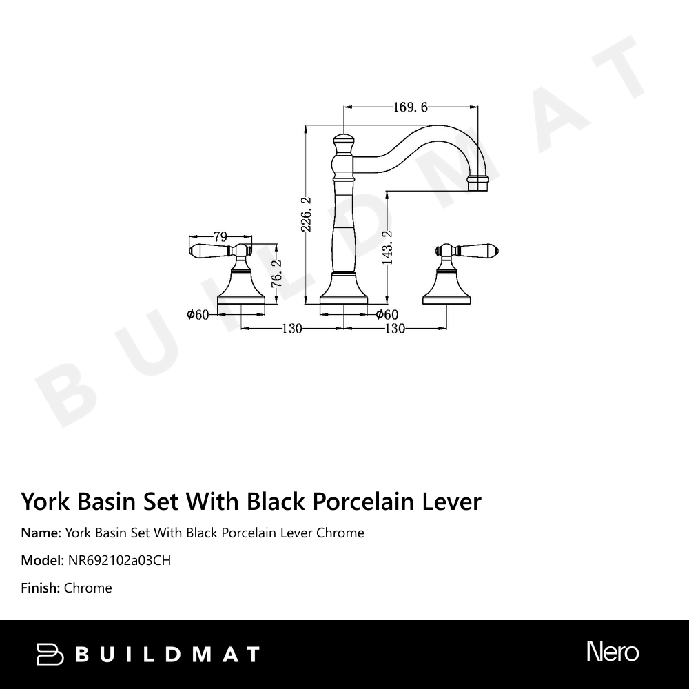 York Basin Set With Black Porcelain Lever Chrome