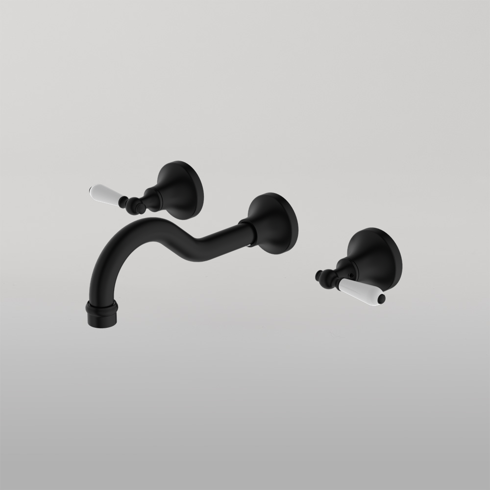 York Wall Basin Set With White Porcelain Lever Matte Black