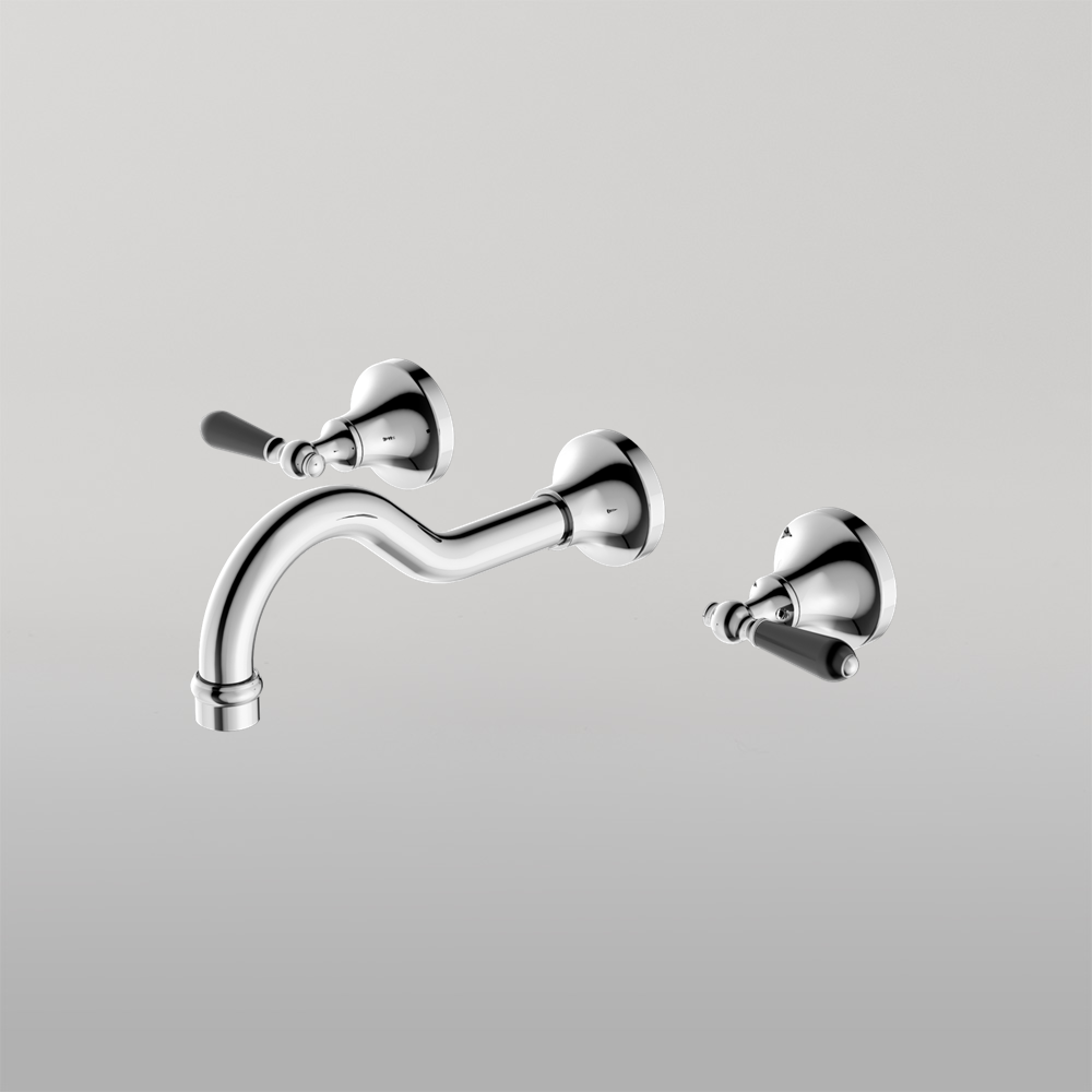 York Wall Basin Set With Black Porcelain Lever Chrome