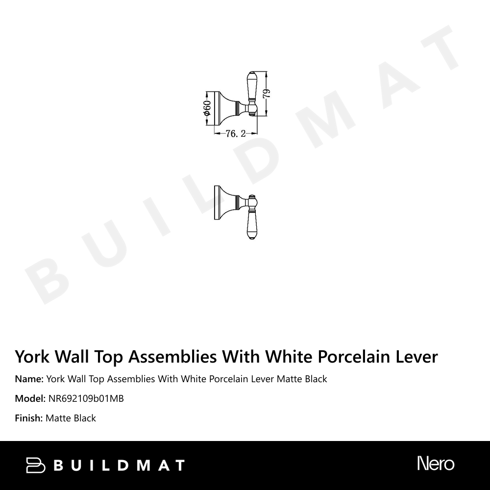 York Wall Top Assemblies With White Porcelain Lever Matte Black