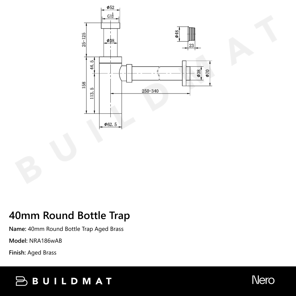 40mm Round Bottle Trap Aged Brass