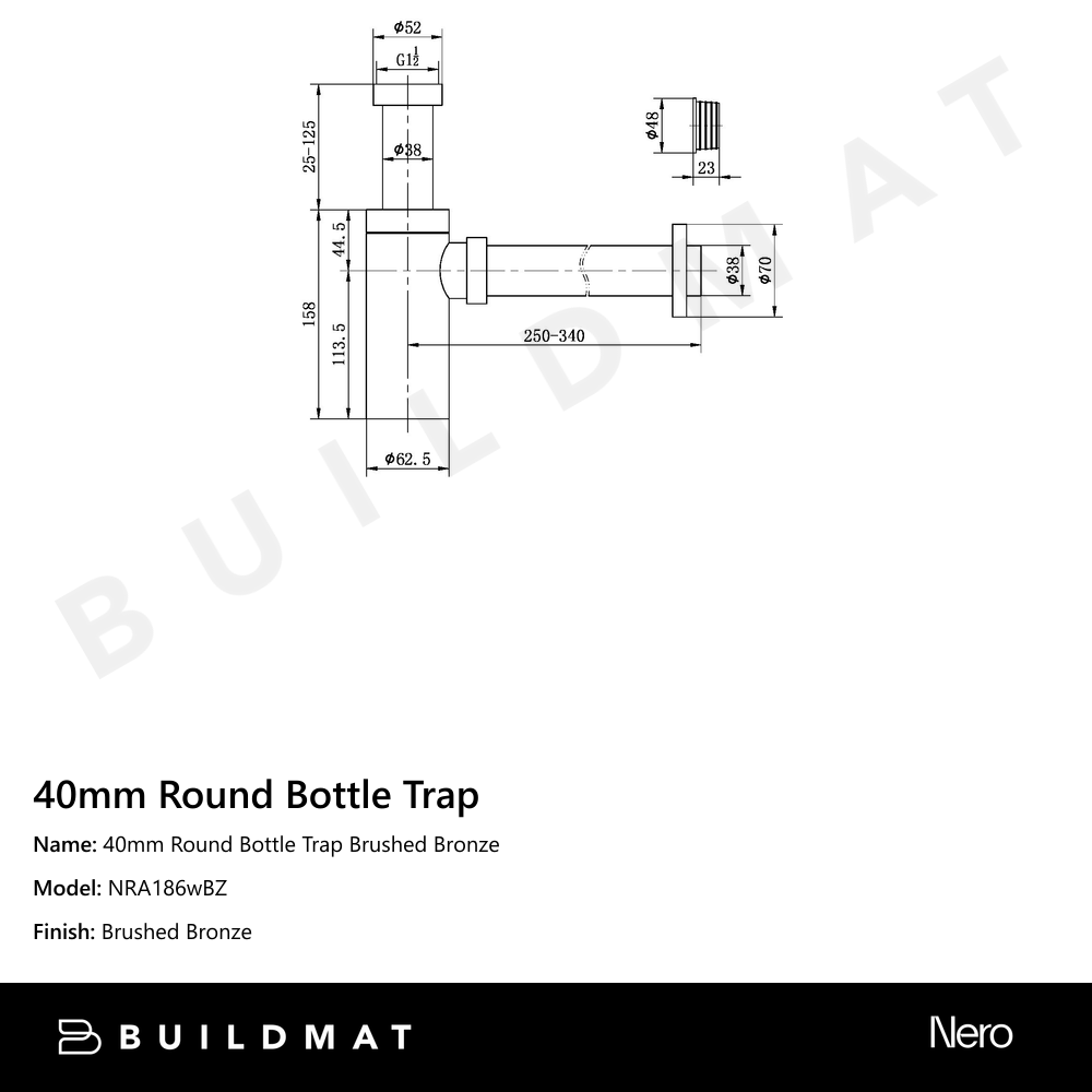 40mm Round Bottle Trap Brushed Bronze