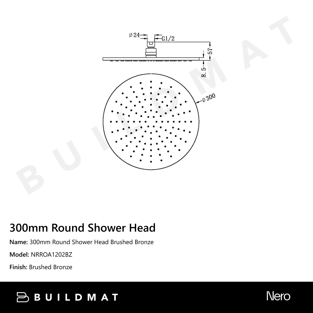 300mm Round Shower Head Brushed Bronze