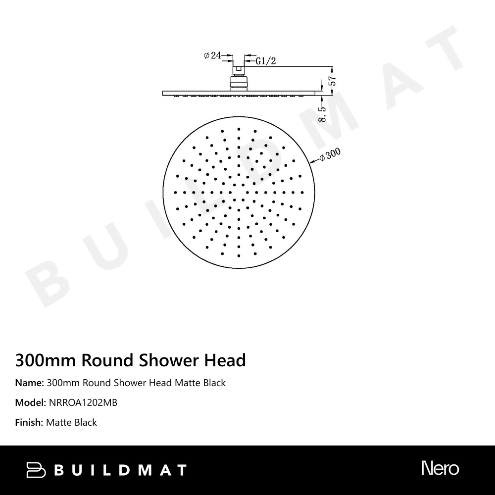 300mm Round Shower Head Matte Black