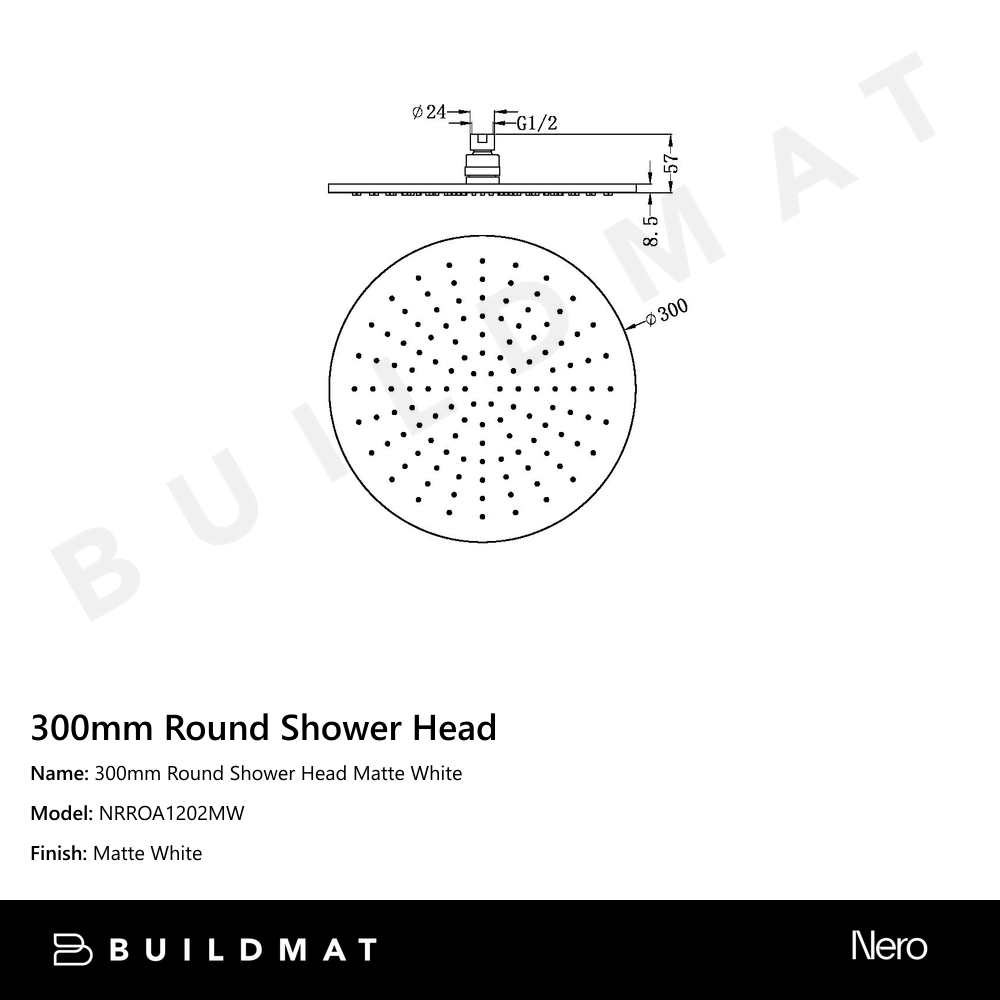 300mm Round Shower Head Matte White