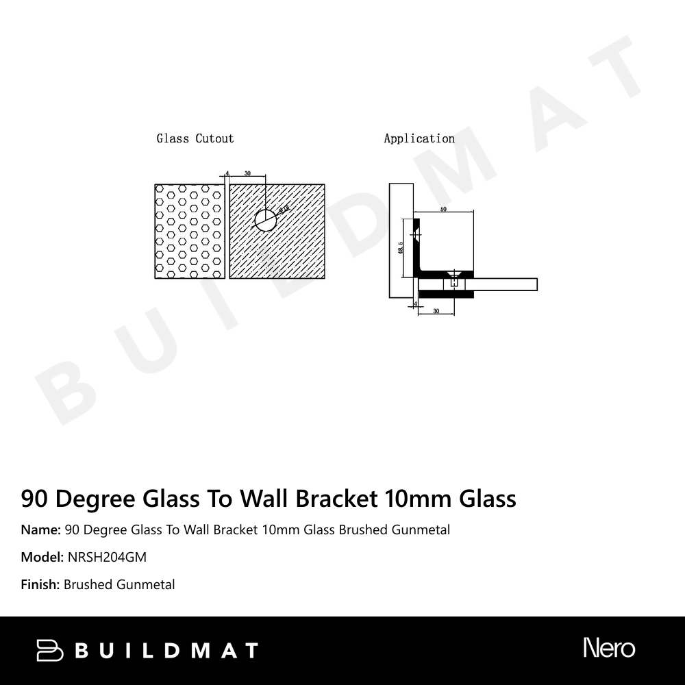 90 Degree Glass To Wall Bracket 10mm Glass Gun Metal