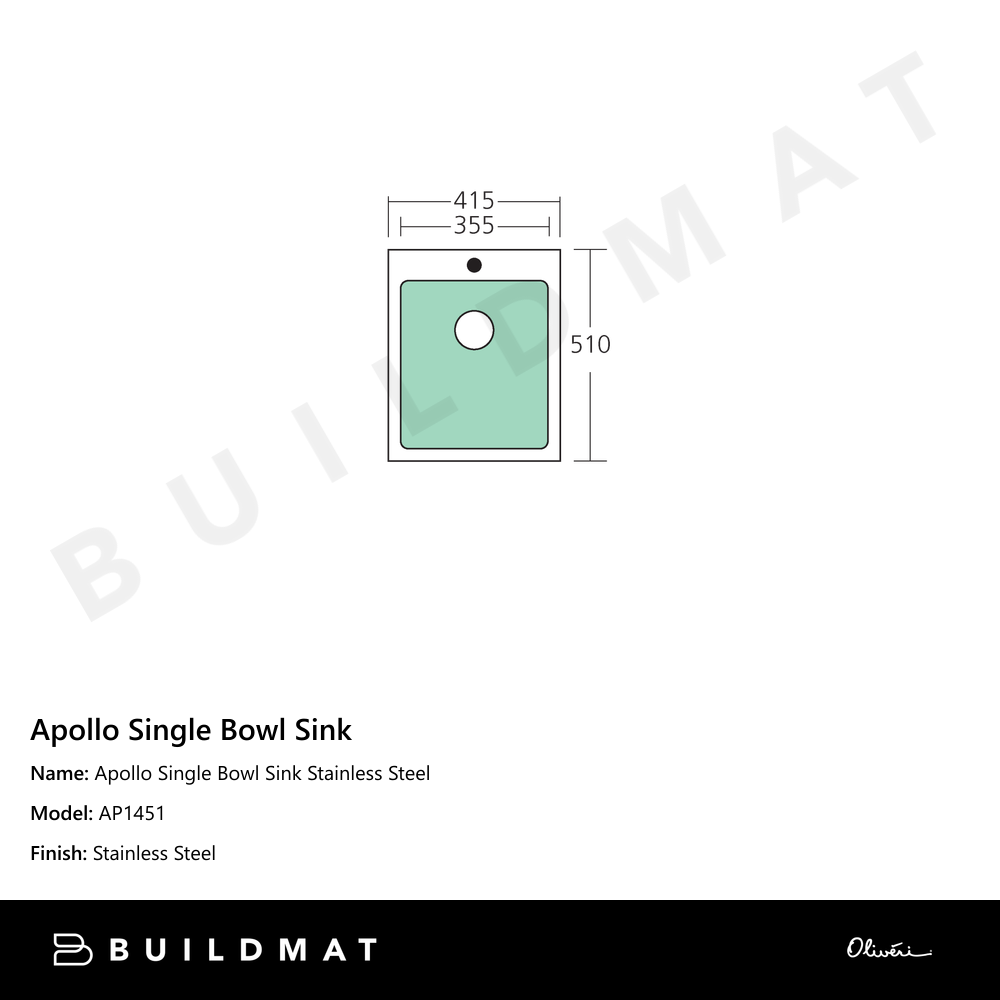 Apollo Single Bowl Sink Stainless Steel